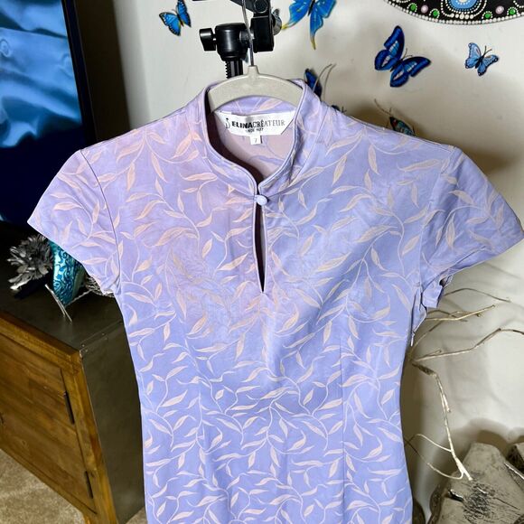 ELINA CREATEUR Women’s DRESS Lilac Two Tone Iridescent Stretch Fabric SIZE 7 - Picture 2 of 11